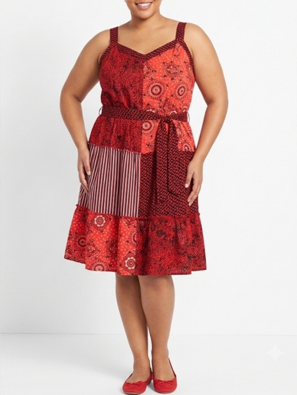 Lane Bryant Red Patchwork Sleeveless Midi Dress Size 20 Boho Festival